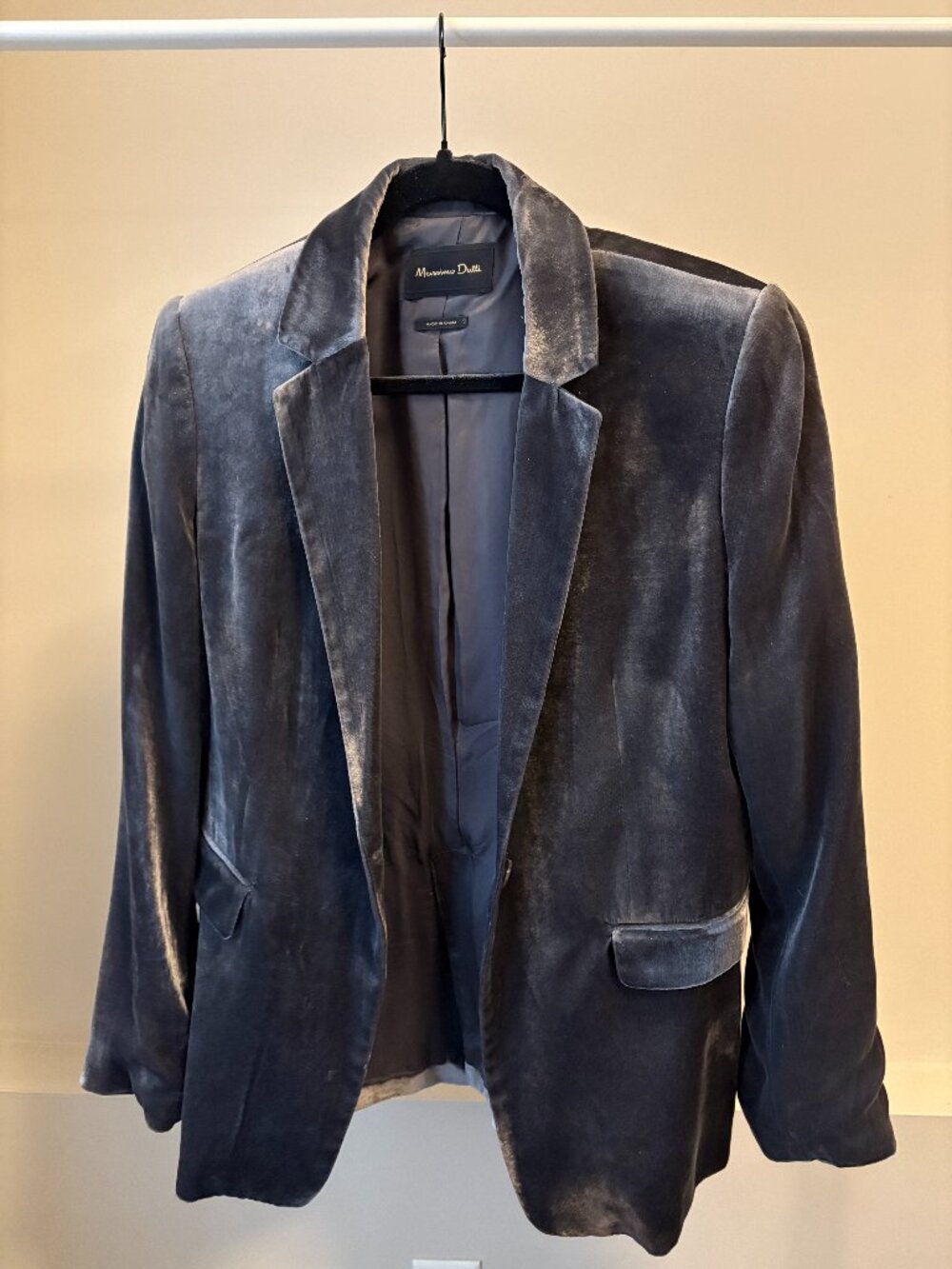 Massimo Dutti Gray Velvet Single-Breasted Blazer - Size 10